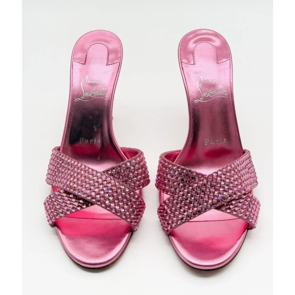 Christian Louboutin Mariza Is Back Strass 85 Mule Sandal Pink Metallic EU 37.5 - Picture 2 of 13